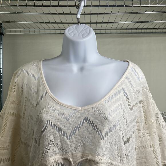 Women's Miken White Boho Pom Pom Poncho Cover-Up Size S‎ Flowy Beach Pool Summer - Picture 8 of 12